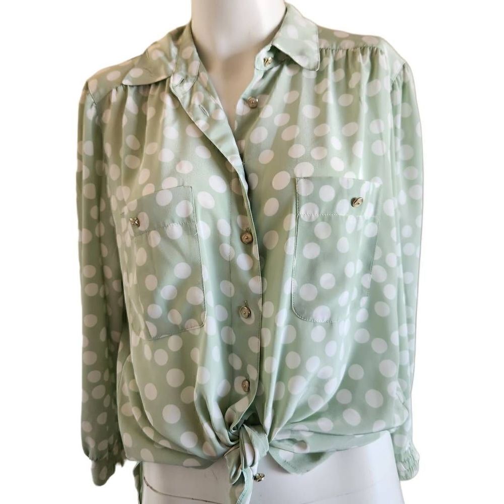 City Cambi Delmond vintage 70s mint green pastel polka dot button up blouse